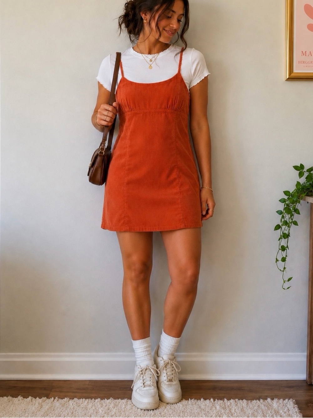 Wild Fable Corduroy Mini Dress Large Orange Rust Spaghetti Strap.